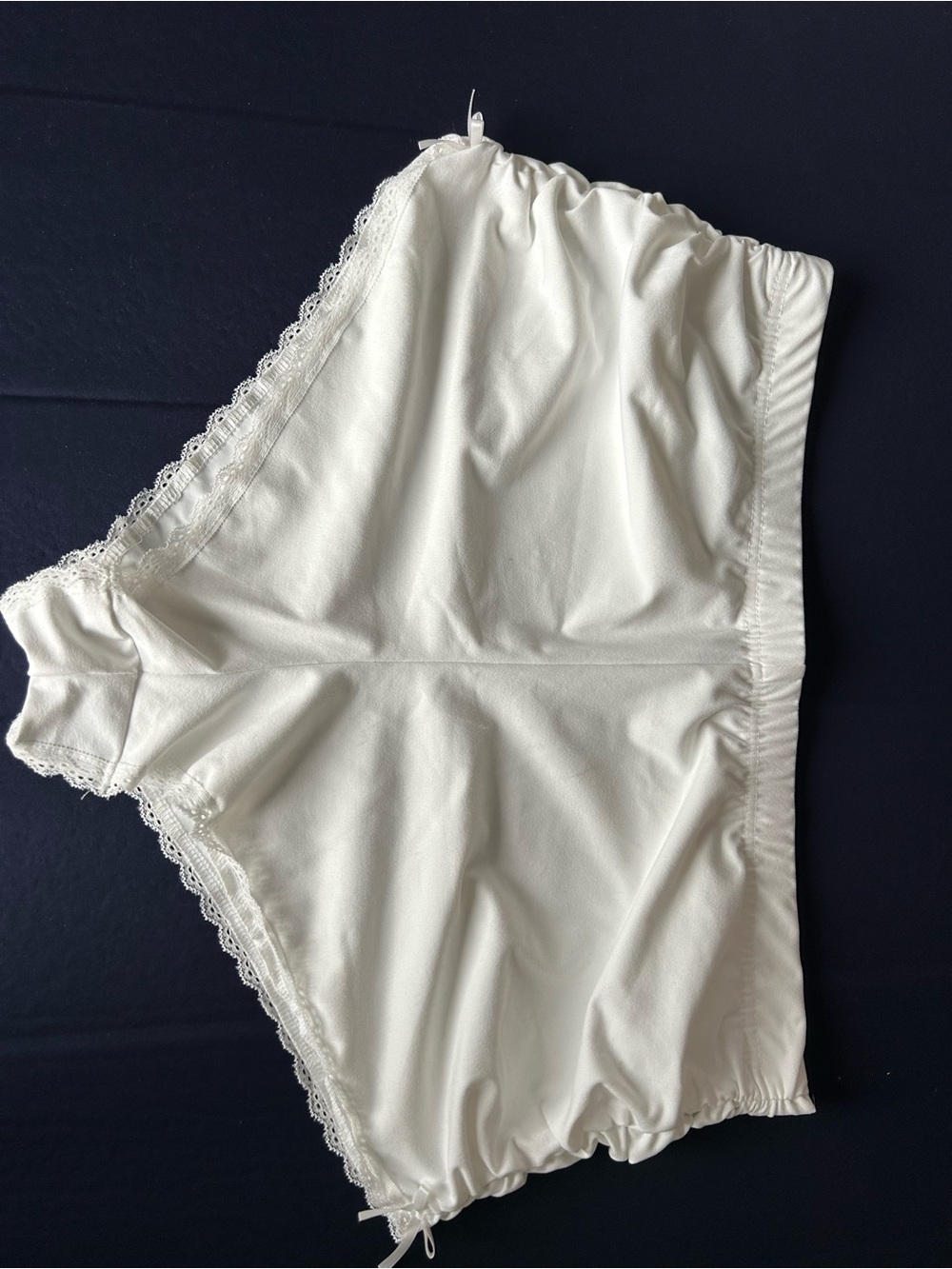SHEIN Cream Lace-Trim Mid-Rise Booty Shorts